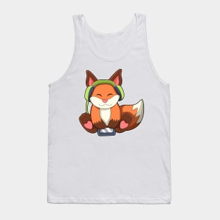 Fox at Music with Headphone Tank Top